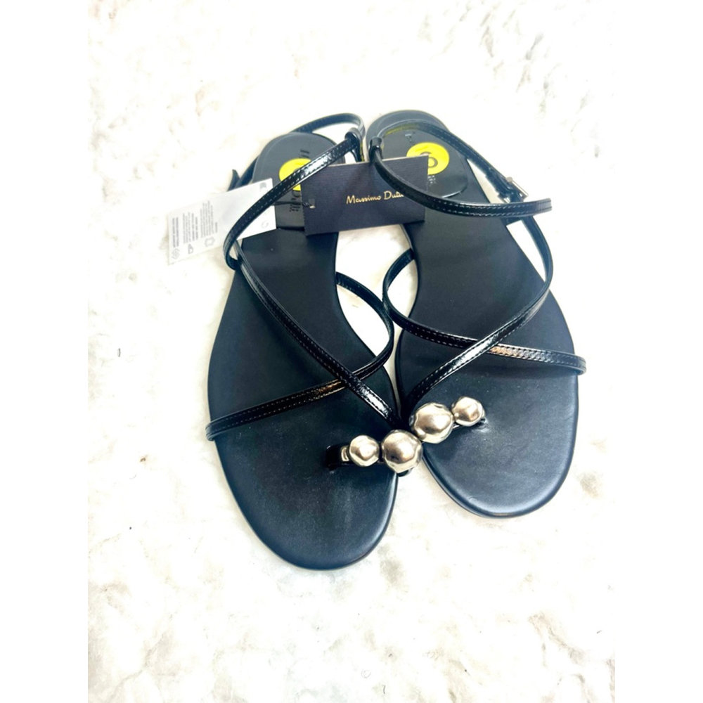 NWT Massimo Dutti Black Leather Sandals with metal toe strap Women Size 39/9 - Picture 2 of 10